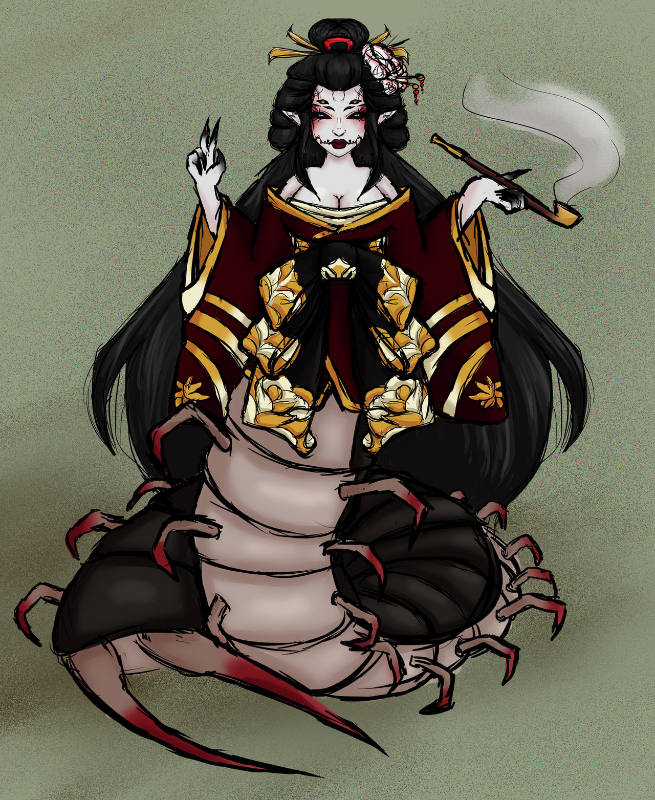 Centipede Rider Centipede Oiran Character Design Commission by YeroMoo on DeviantArt