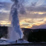 Geyser at sunset