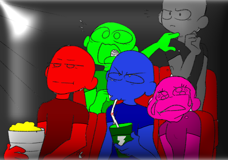 the crew at the movies (orange didn't want to go)