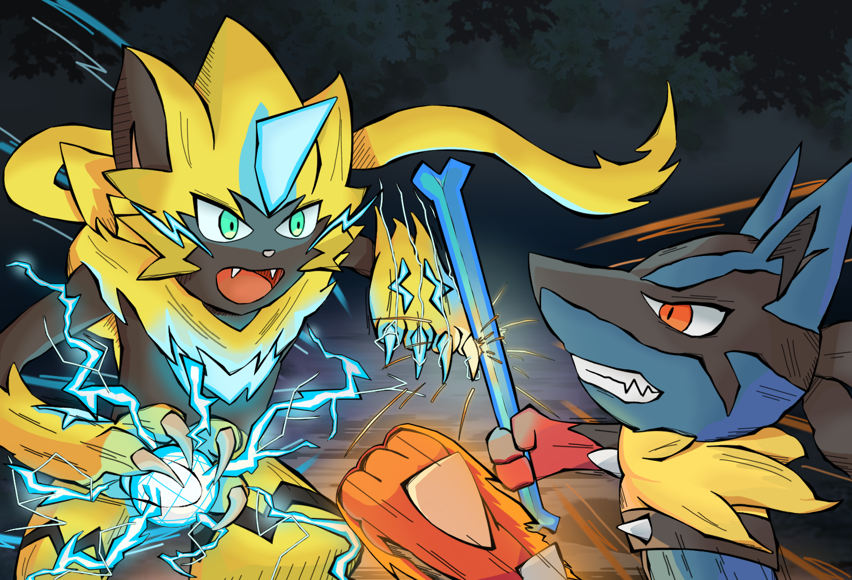 Zeraora and shiny lucario!! by sundawn109 on DeviantArt