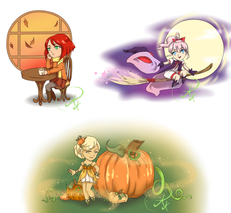 Chibi Poses Fall Fall Halloween Chibis by Entheory-art on DeviantArt