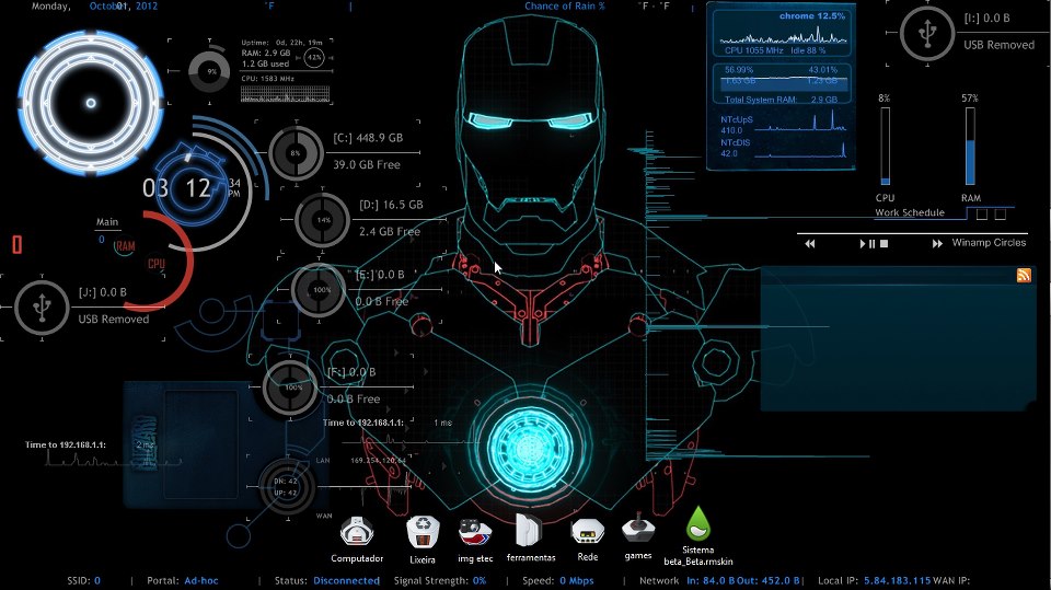 template Iron Man e Space icons RainMeter