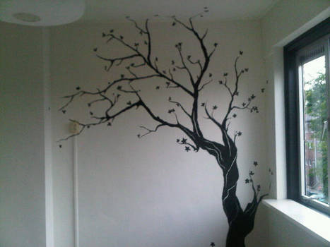 Black ink tree mural