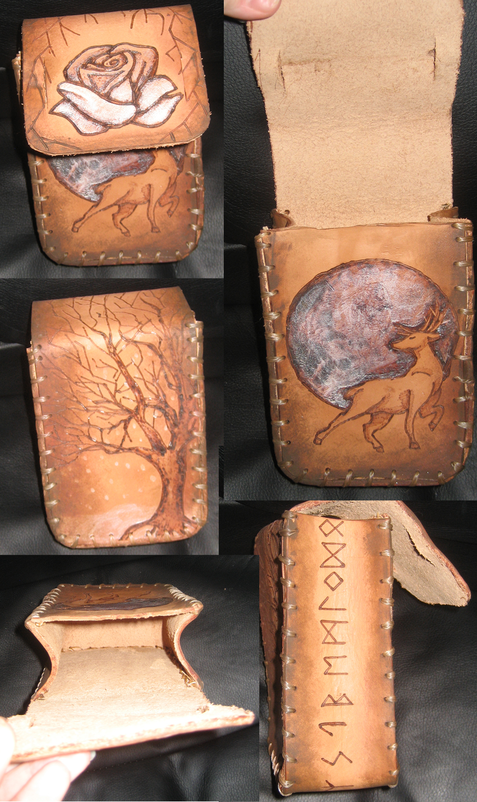 Leather Pyrography Rune Pouch