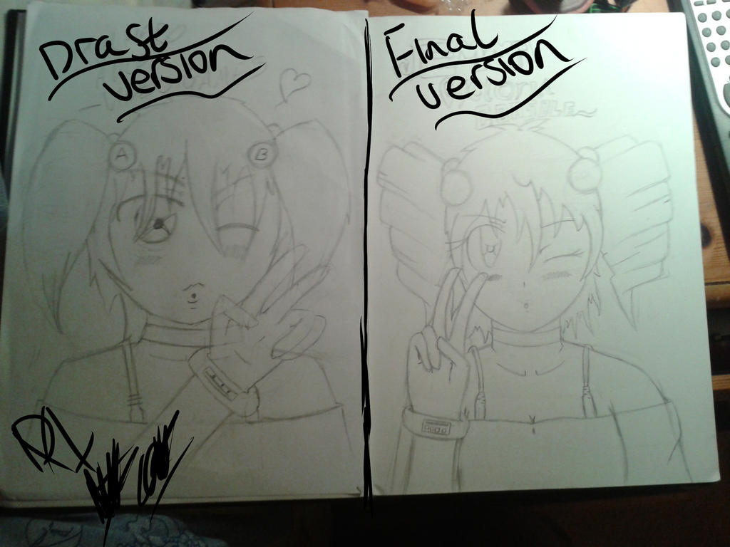 Different Version Drawing Difference between my draft and drawing by dragonpheonix1 on DeviantArt