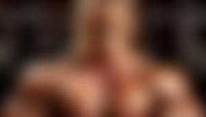 Blonde Muscle Beauty Training Topless in the Gym