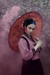 Korean traditional style_in fog with an umbrella