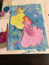 Paint by number watercolor Ariel and belle