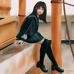 Girl Sitting Scene Painting
