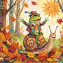 A frog and his snail friend racing through fallen leaves