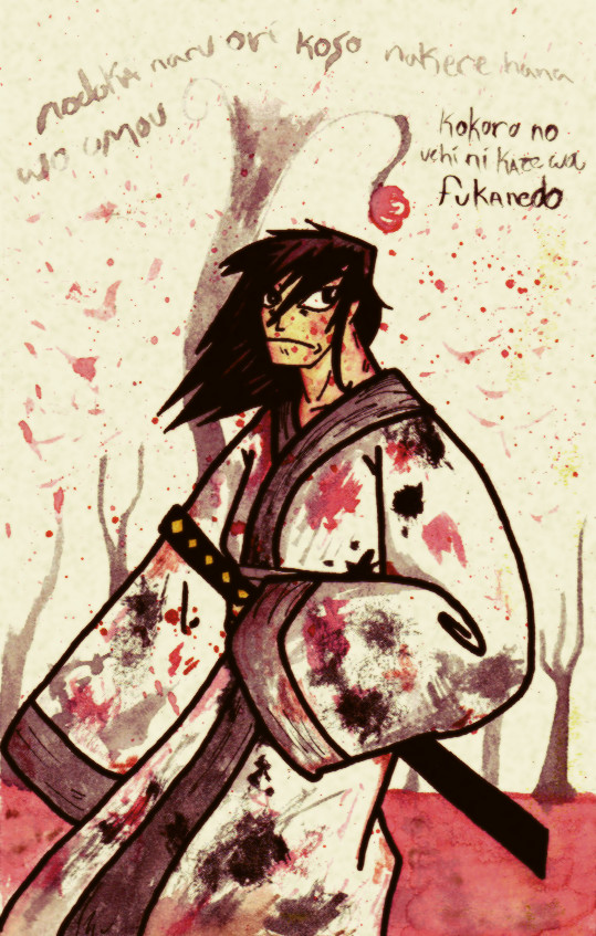 samurai and cherry blossums