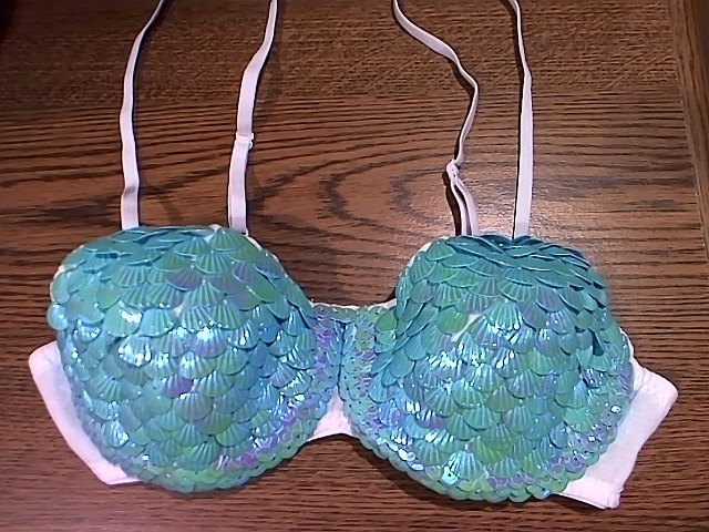 Blue holographic sea shell mermaid bra