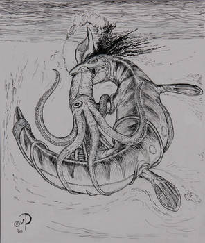 Tylosaurus and Giant Squid