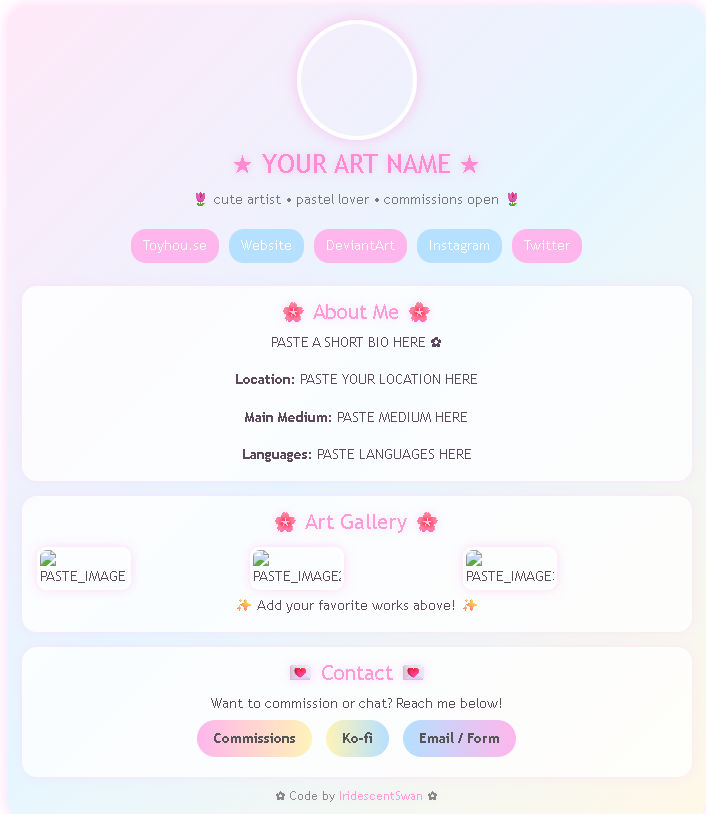 Pastel Artist Profile Code (1 pack) ($5) by IridescentSwan on DeviantArt