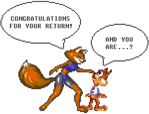 Foxy Roxy congratulates Bubsy