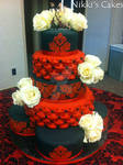 Red and black Damask Wedding Cake by Corpse-Queen