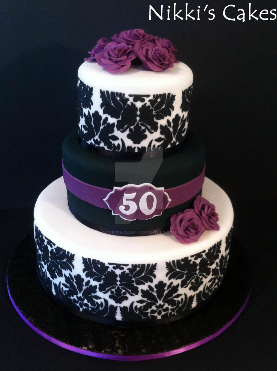 50th Birthday Purple Damask Cake