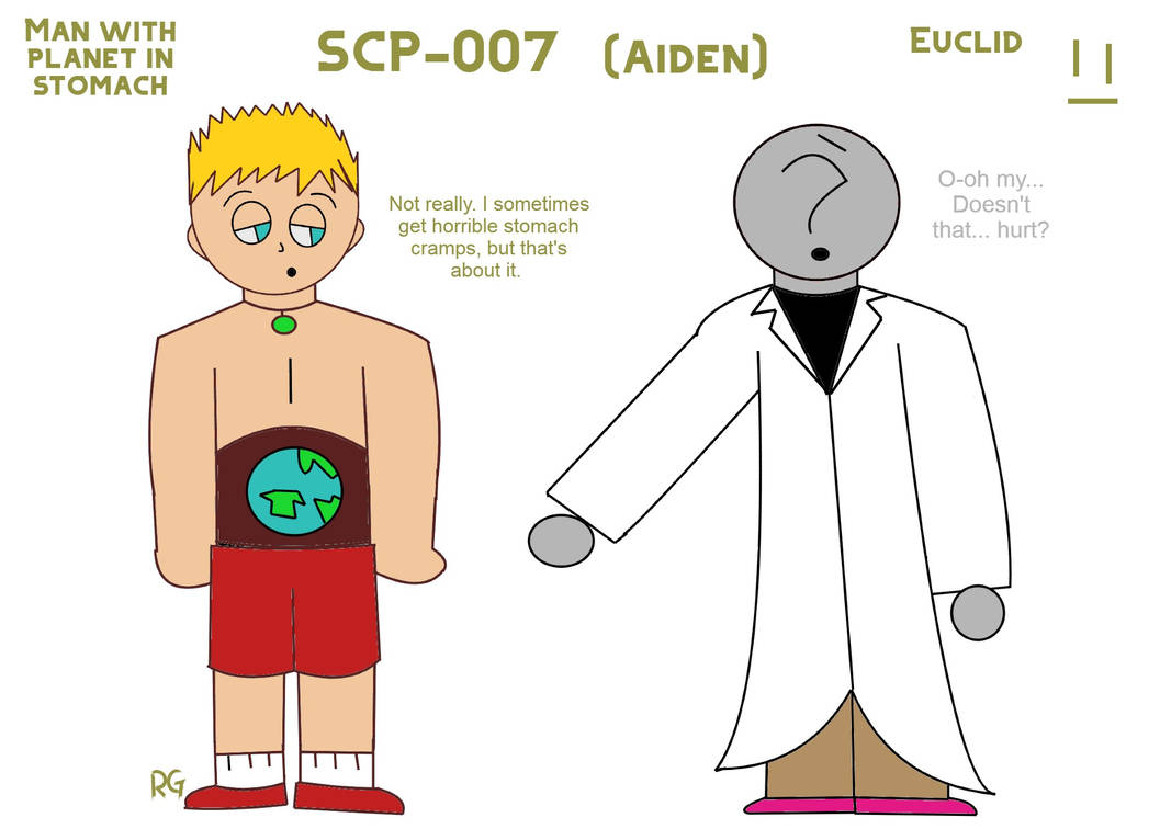 SCP-007: Abdominal Planet. SCP-007 is a man with a planet inside him,  taking the place of his stomach and intestines. The man is…