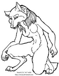 Free Female Werewolf Crouch Lineart Template