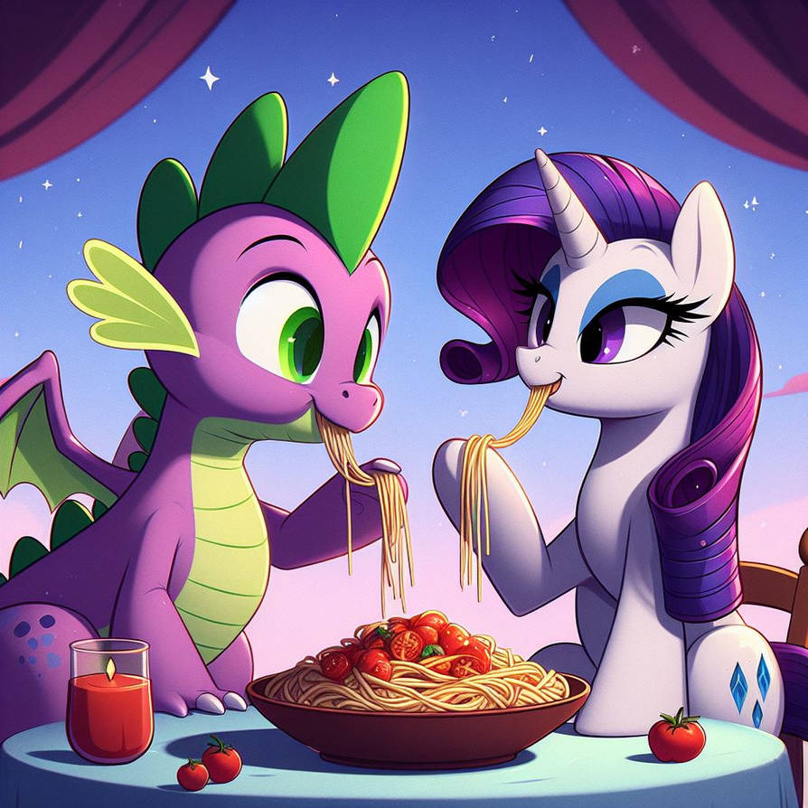spike and rarity eating spaghetti by stitchfan08steven on DeviantArt