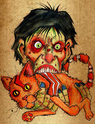 zombie eating bacon cat by BYRONvonREMPEL