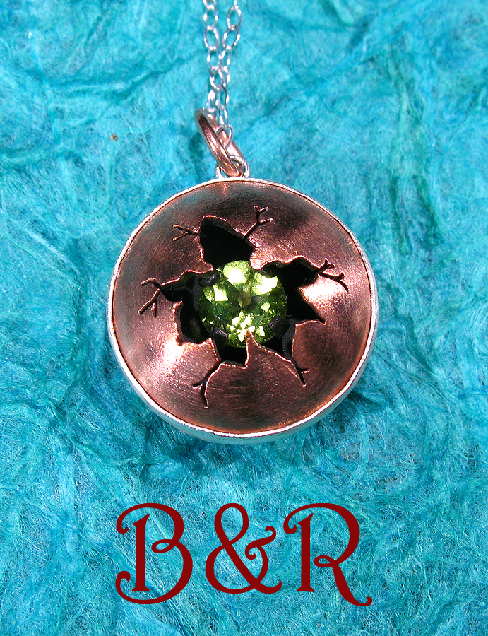 Cracked Copper and Peridot Pendant