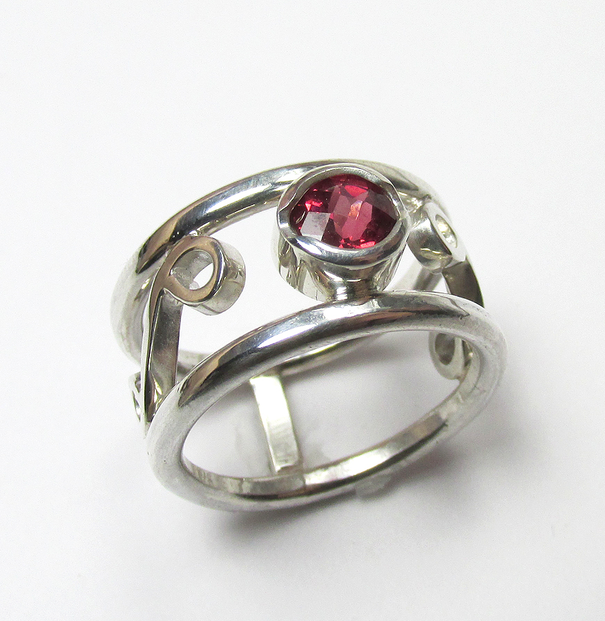 Open Spiral Ring with Rhodolite Garnet