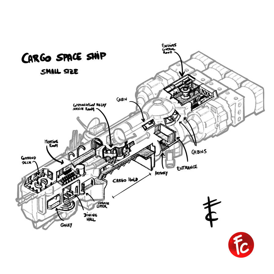 Exploded Ship Cargo spaceship exploded view by LordCarmi on DeviantArt