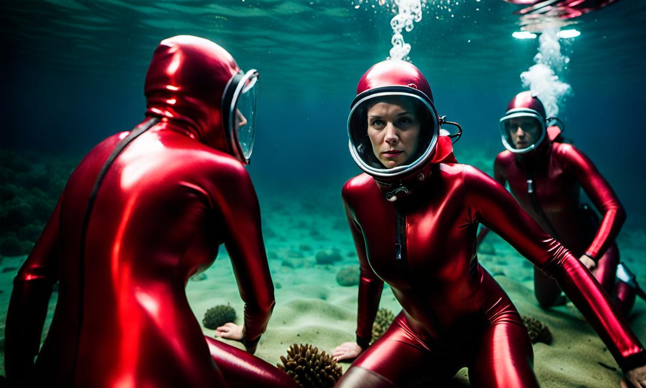 Kin Red Diving Female Divers In Skin-tight Shiny Crimson Red Vint by harleysq on ...