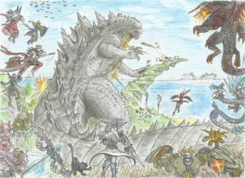 Fantasy Frontier X Godzilla 2014 coloured