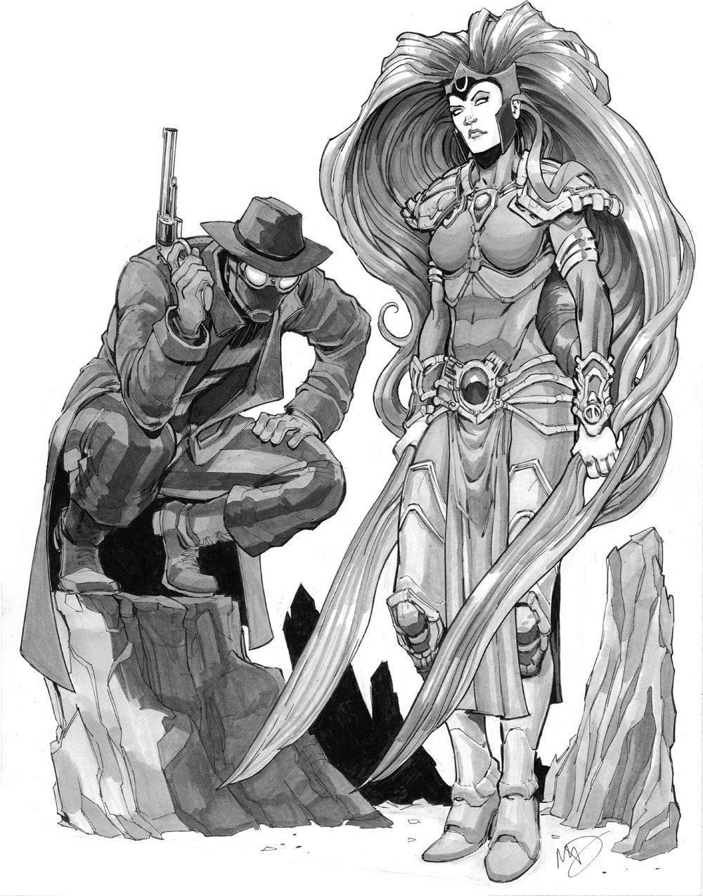 Noir Spider-Man and Medusa Commission