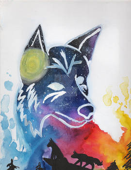 Wolf galaxy Watercolor painting