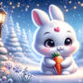 Cute and fluffy Bunny on a snowy night