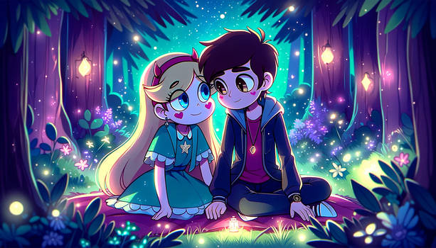 Star and Marco having a romantic night in a Forest