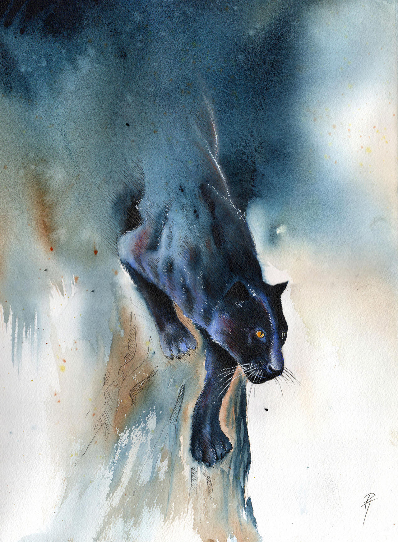 Watercolor, ink and soft pastels, black panther by Wearefamilyart on  DeviantArt