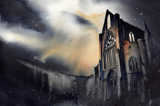 Tintern abbey, watercolor and ink