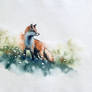 Watercolor and ink fox vignette