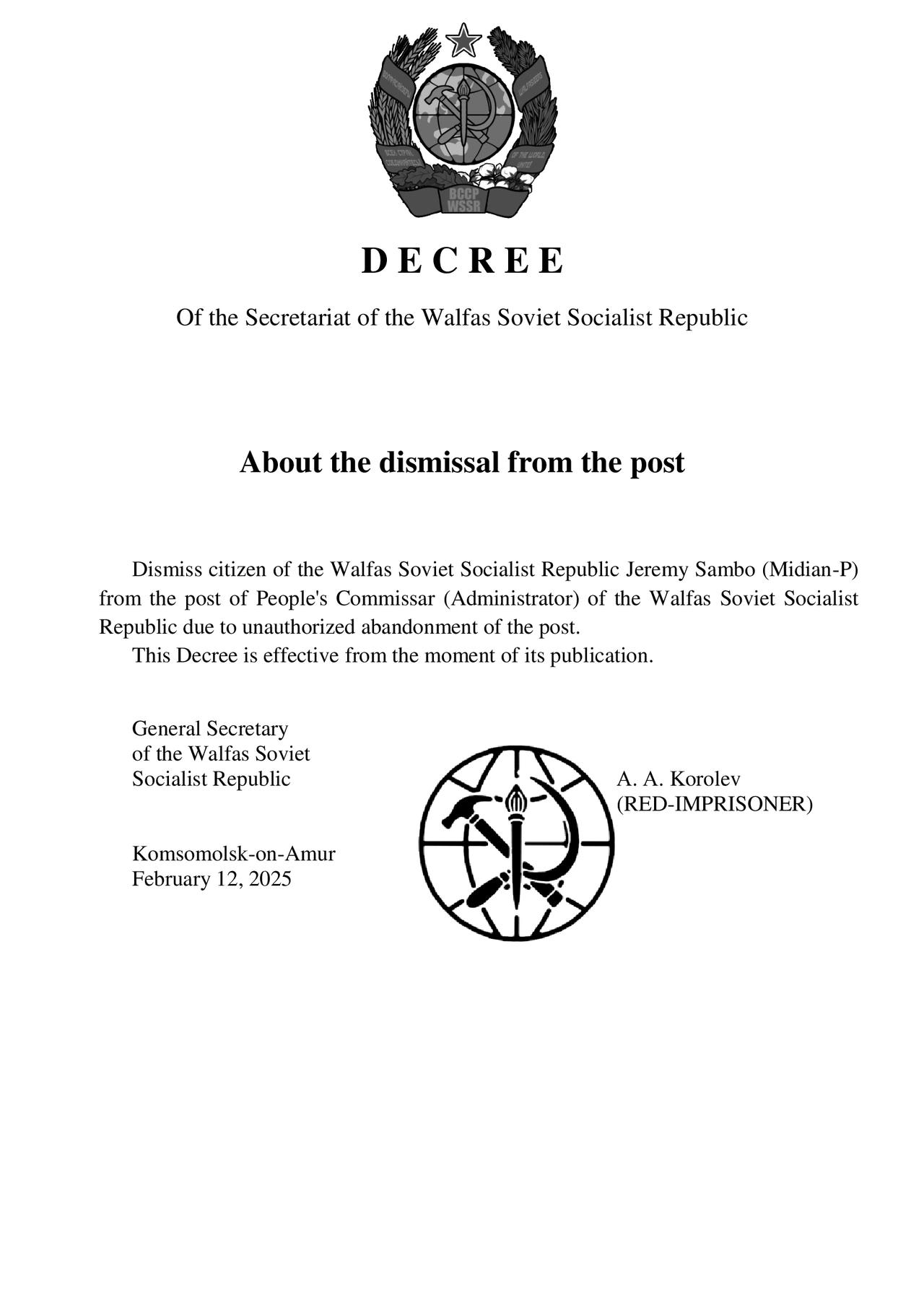 Decree Red Decree about Dismissal (English Version) by RED-IMPRISONER on DeviantArt