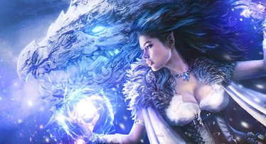 Elf Mage with Ice Dragon