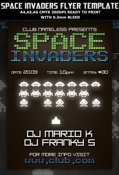 Space Invaders Party Flyer Template by Hotpindesigns on DeviantArt