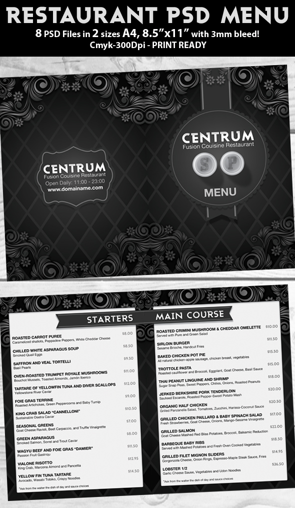 Stylish Restaurant Psd Menu Template by Hotpindesigns