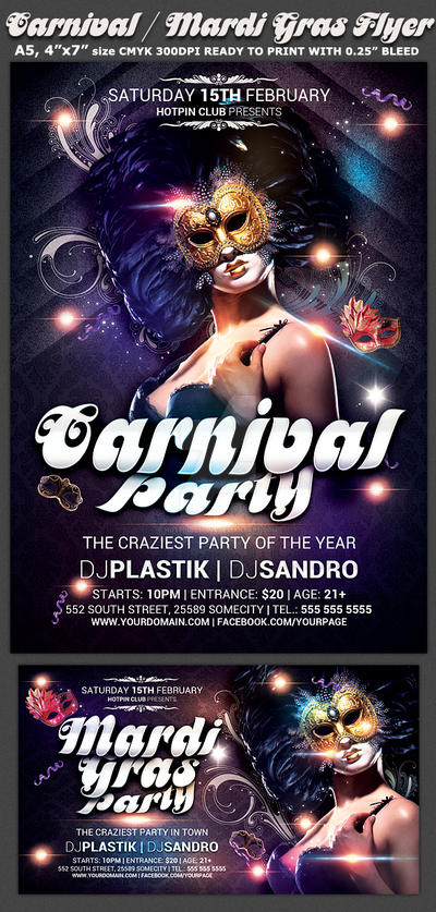 Carnival n Mardi Gras Party Flyer Template