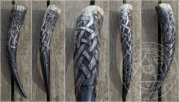 Carved Drinking Horn - Honour