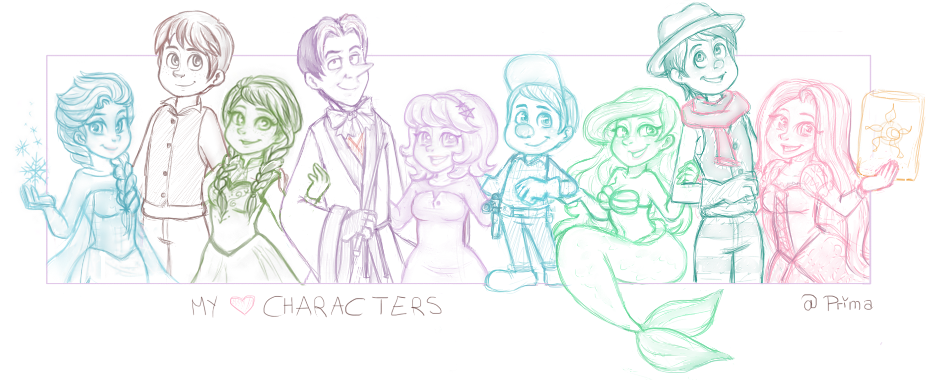 My favorite Characters banner (sketch) by Primarella on DeviantArt