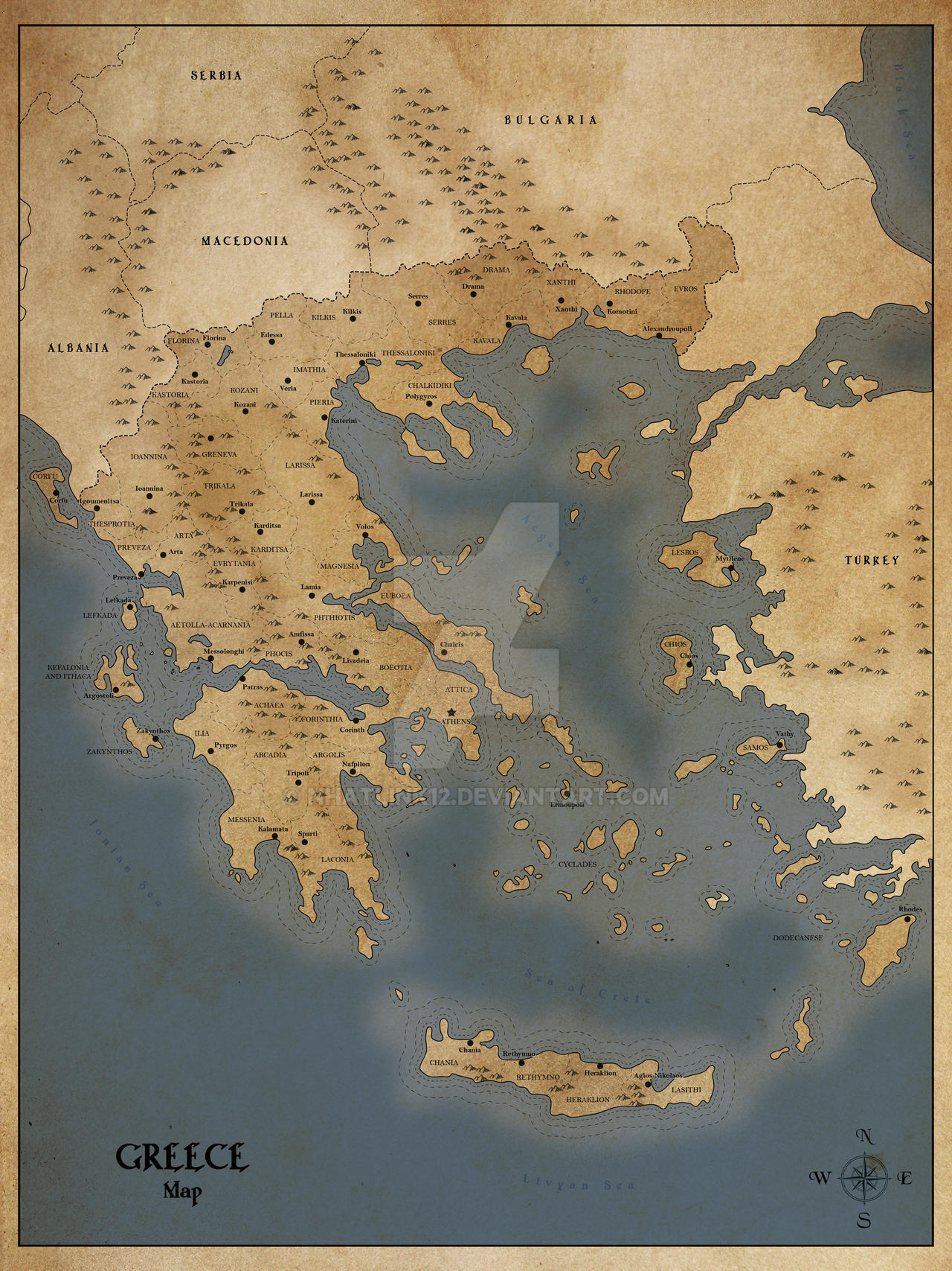 Vintage Style Greece Map by nhatlink12 on DeviantArt