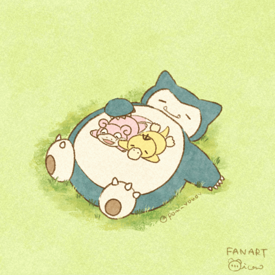 Snorlax relaxing with his friends by Mions-Art on DeviantArt