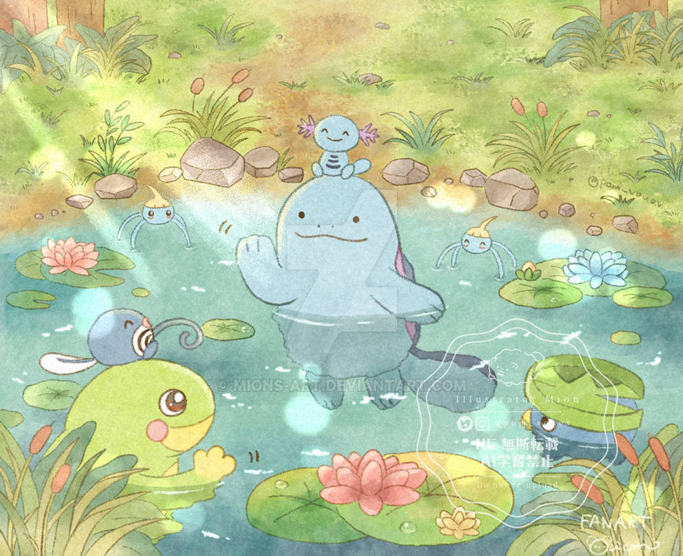 Water Pokemon enjoying in the pond by Mions-Art on DeviantArt