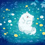 Cozy Samoyed in the night field