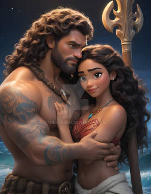 Enchanted lovers Moana and Poseidon