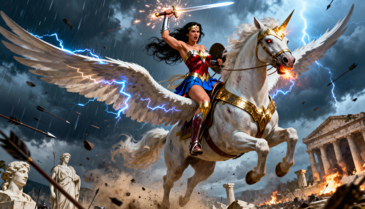 Pegasus Ride Wonder Woman riding Pegasus by TheAlphega on DeviantArt